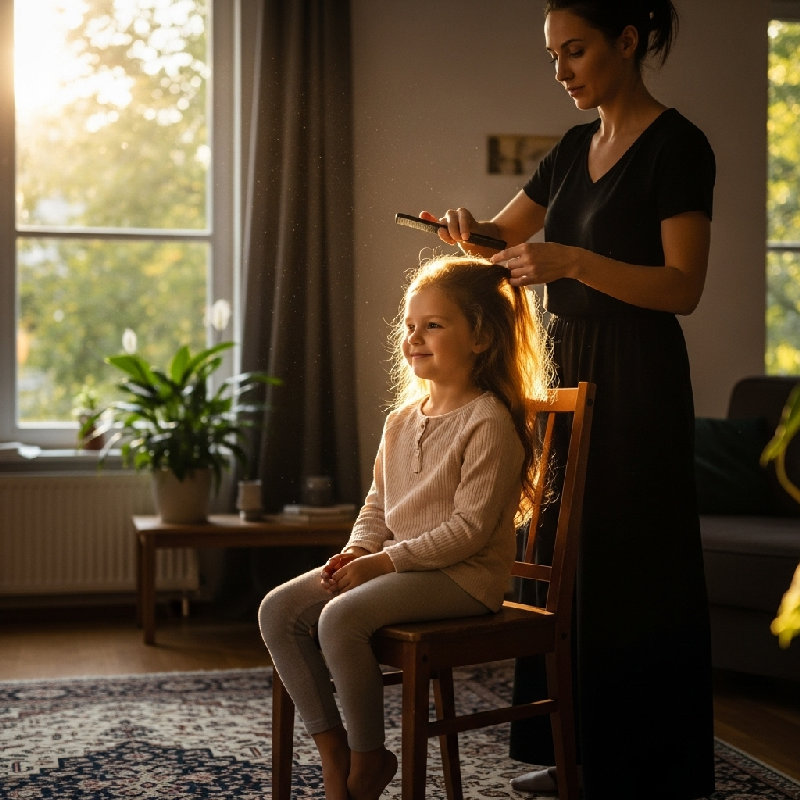 这个小女孩喜欢妈妈每天早上给她梳头。