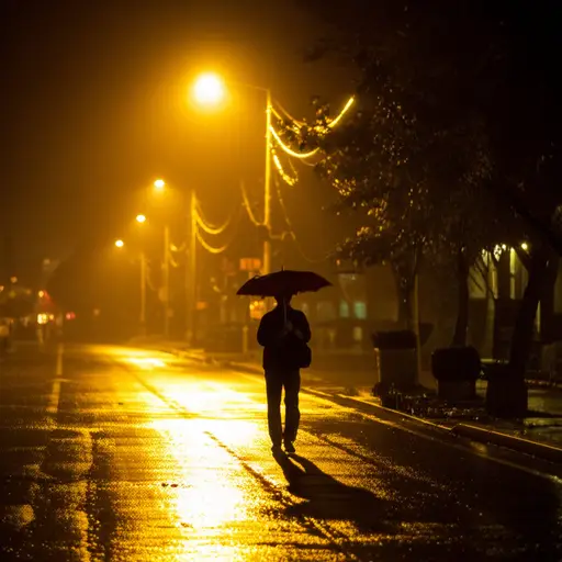 在一个雨夜，我打着伞走在街上。