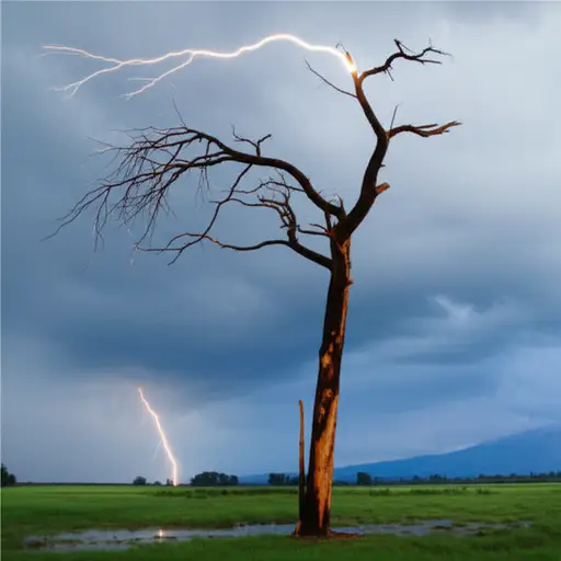 仅仅几秒钟后，那棵树就被闪电击中了。