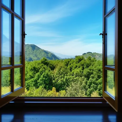 我们房间的窗外风景很美。