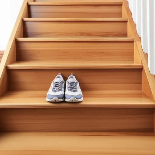 楼梯底部有一双鞋。