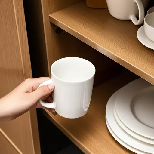 请把新买的杯子放进橱柜。