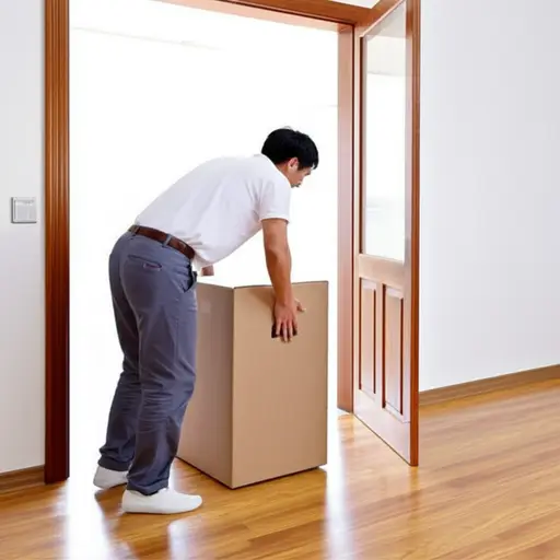 他把箱子拉过地板到门边。