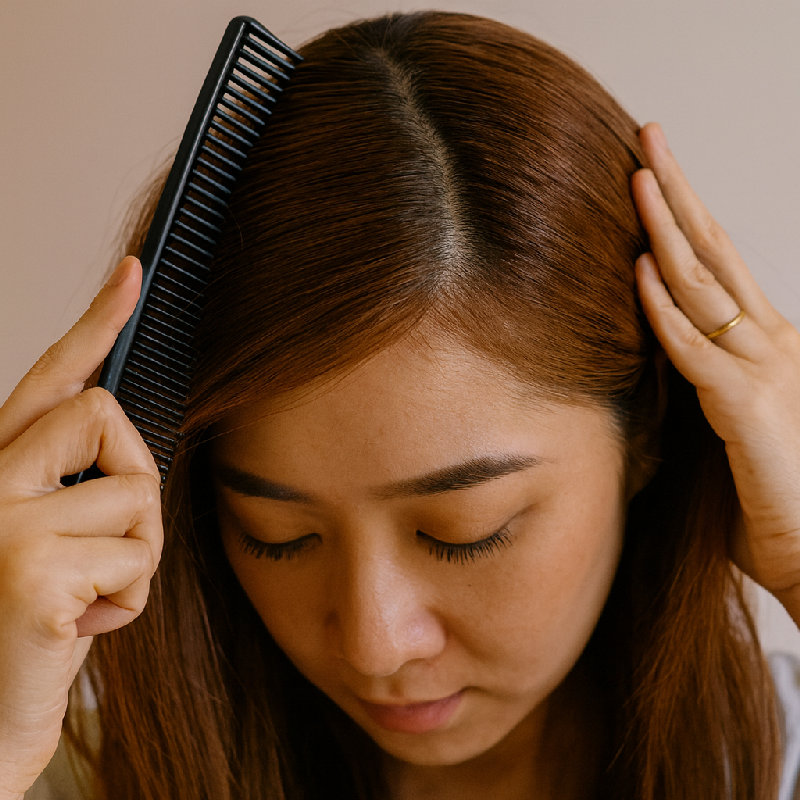 她喜欢侧分头发。