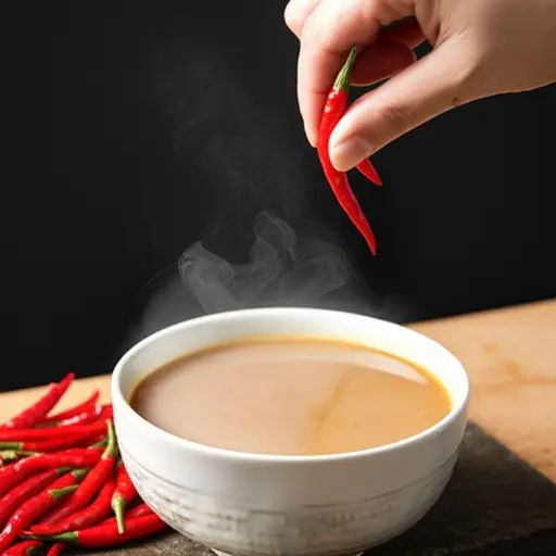 为了让汤变辣，加入一些辣椒。