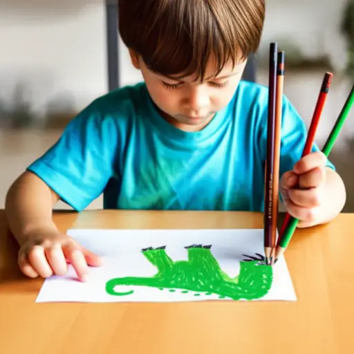 我弟弟画了一只绿色的恐龙。