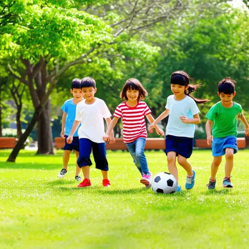 孩子们在公园里踢足球玩得很开心。