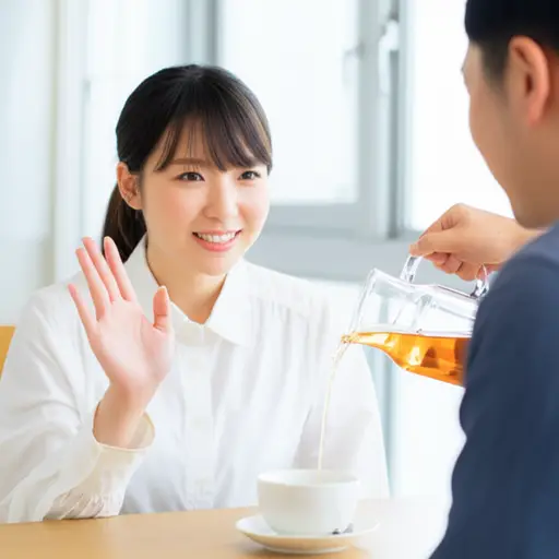 “要喝点什么吗？” “不用了，谢谢，我刚喝了一杯。”