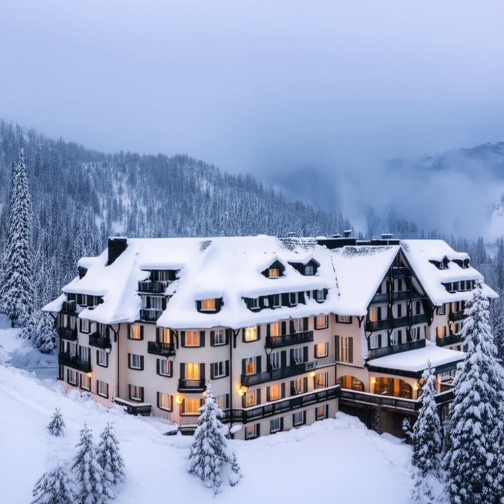 酒店周围环绕着高大的松树。