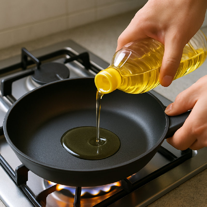 在锅里热点油。