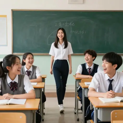 其他学生在她离开时笑得前仰后合。
