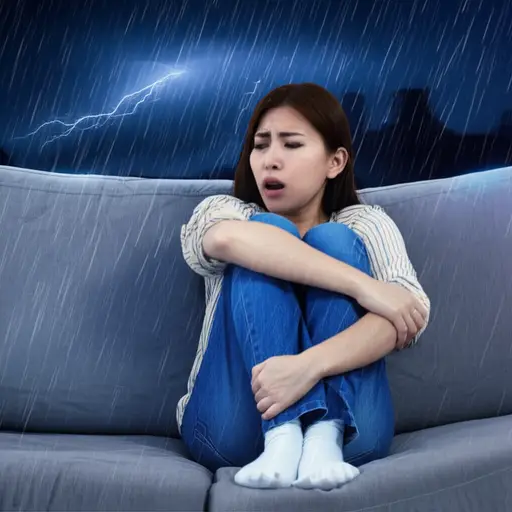 雷雨期间，她害怕得发抖。