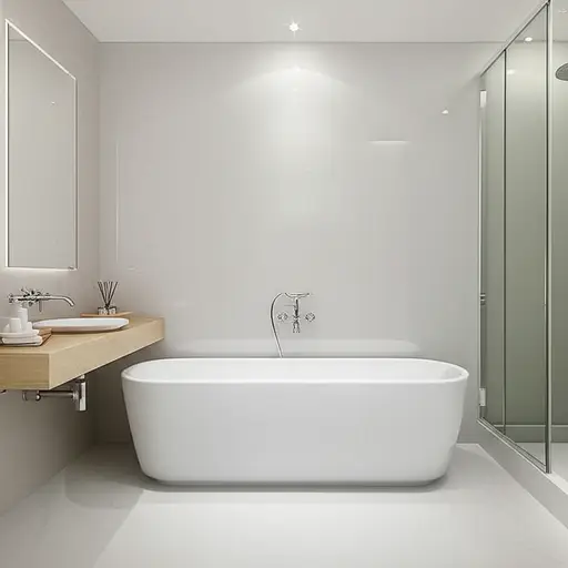 我家的浴室里有一个白色的浴缸。