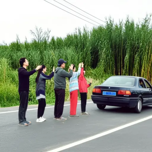 我们开车经过时，他们向我们挥手。