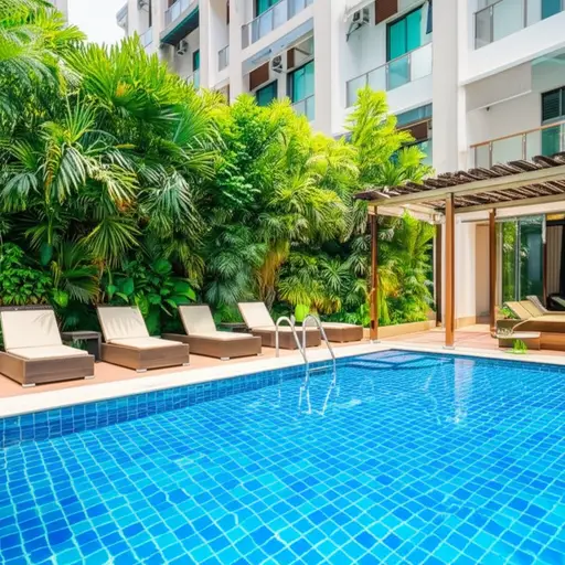 我们有一个户外游泳池。