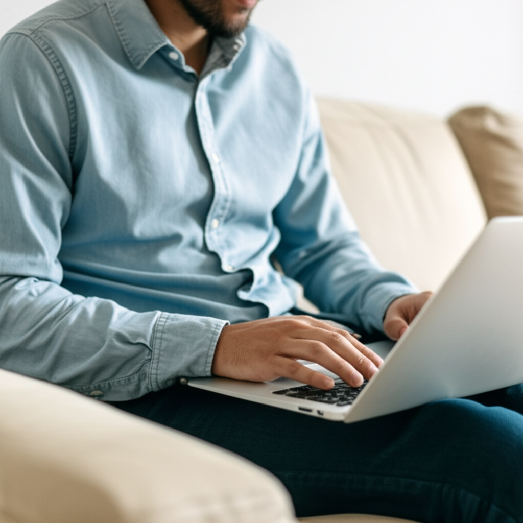 他正在家远程办公。