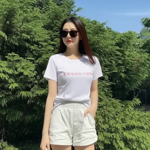 她穿着随意，短裤和T恤。