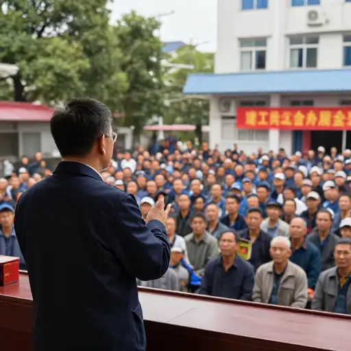 工会领导人在一次大规模的工人集会上发表了讲话。