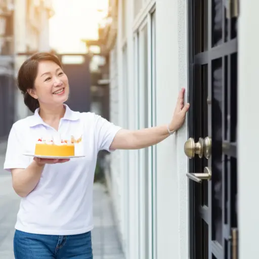 我的邻居非常友善，她经常给我们送蛋糕。