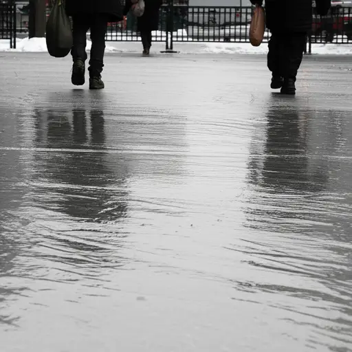 小心，地面上的冰很滑。