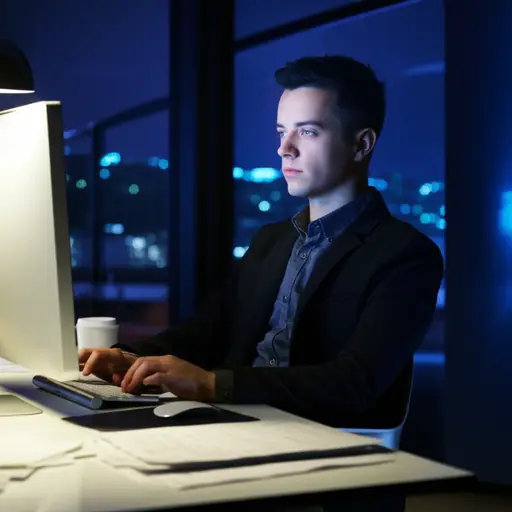 自从开始这份新工作，他养成了工作到深夜的习惯。