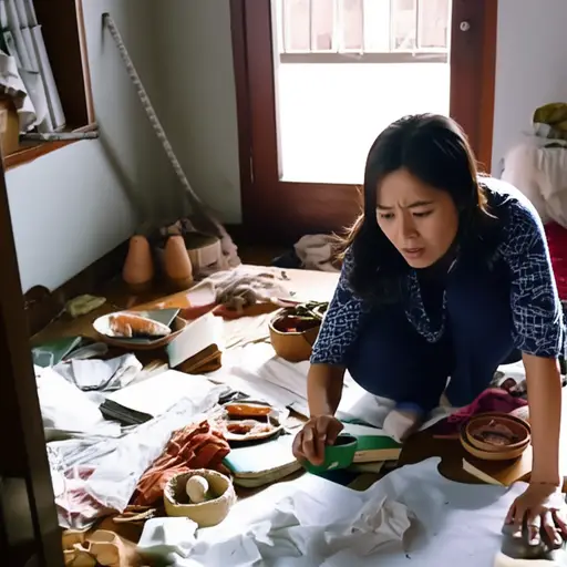 她在黑暗中拼命寻找丢失的钥匙。