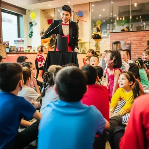 我们雇了一个魔术师来娱乐孩子们。