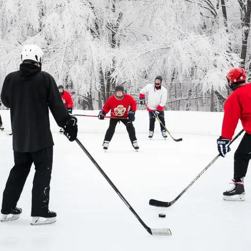 我们每年冬天都打冰球。