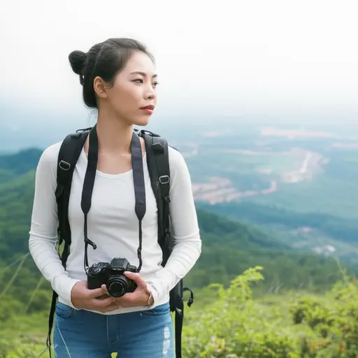 她旅行时总是带着她的相机。