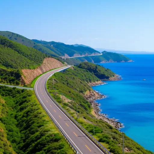 这条高速公路沿着美丽的海岸线延伸。