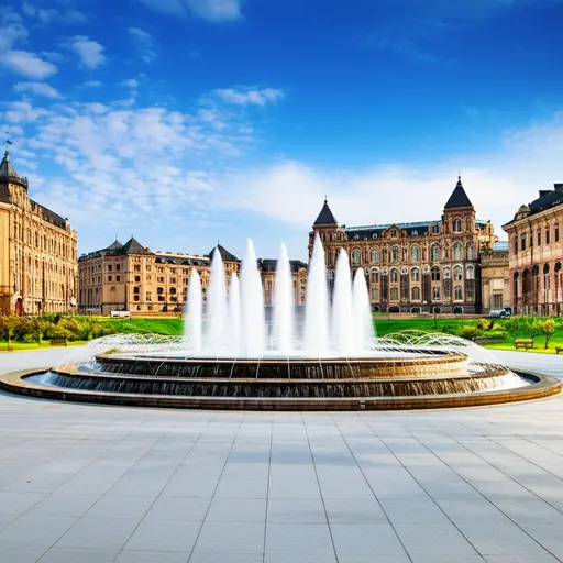 广场中央有一个美丽的喷泉。