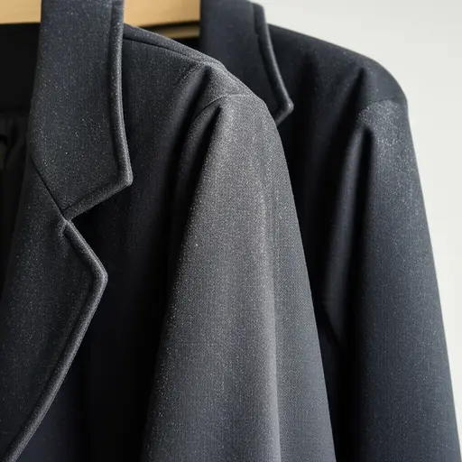 他的外套上沾满了灰尘。