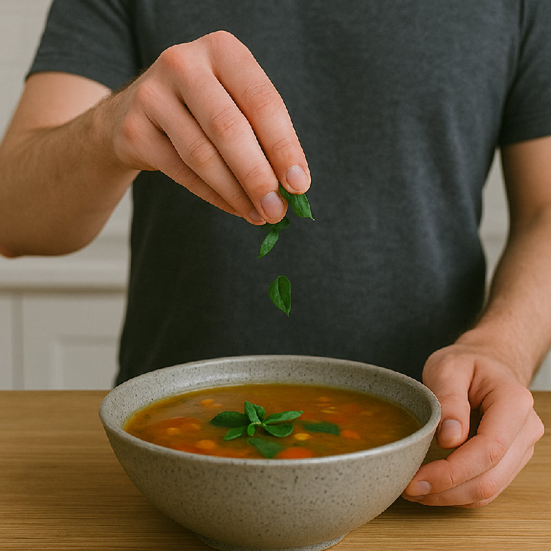 我喜欢在汤里撒点罗勒叶。