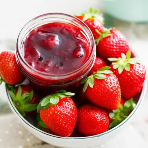 这种美味的果酱是由新鲜草莓制成的。