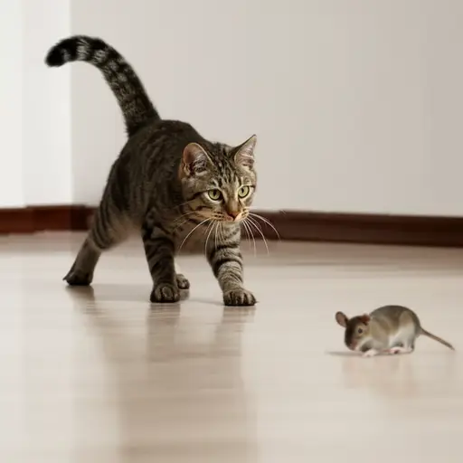 猫在追一只老鼠。