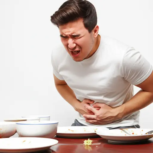 他吃得太多了，所以他觉得不舒服。