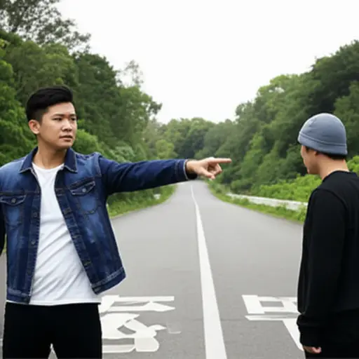 “不，走那边，”我指着相反的方向说。