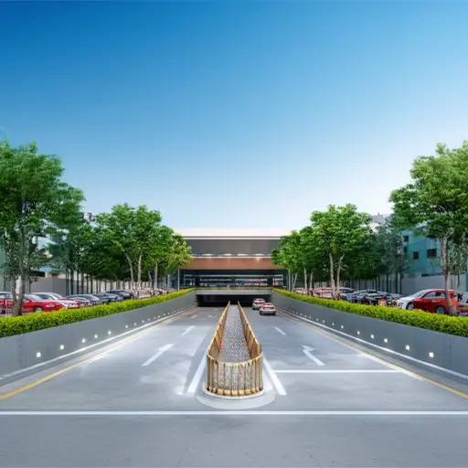 购物中心有地下停车场。