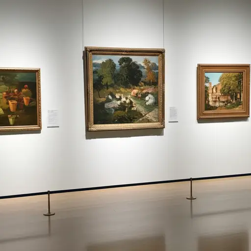 博物馆的墙上挂满了漂亮的油画。