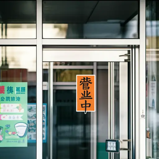 商店门口有一个“营业中”的牌子。