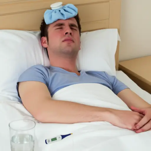 他头痛并发高烧。