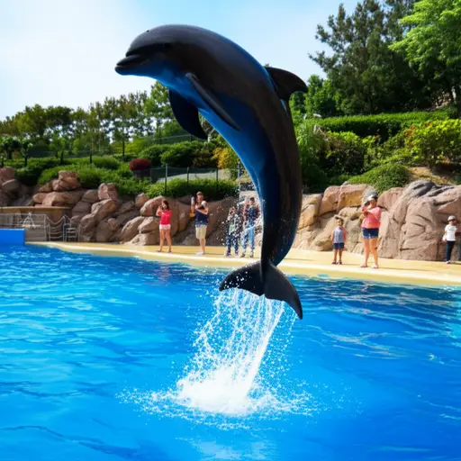 我们在海洋公园看到了海豚。