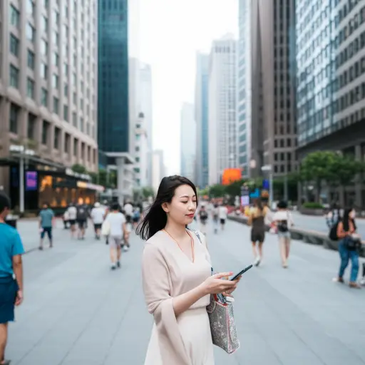 她在城市里漫无目的地闲逛。