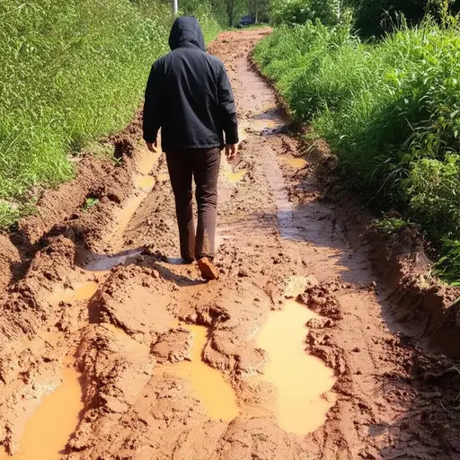 小心别踩进泥里。
