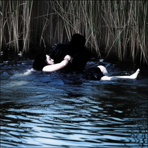 反派试图在湖中淹死他的受害者。