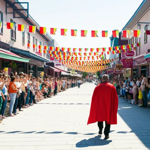 全镇的人都出来欢迎这位英雄。