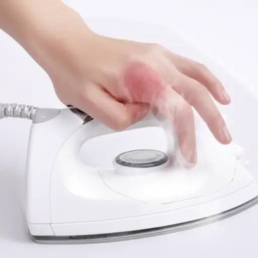 我在熨斗上烫伤了手。