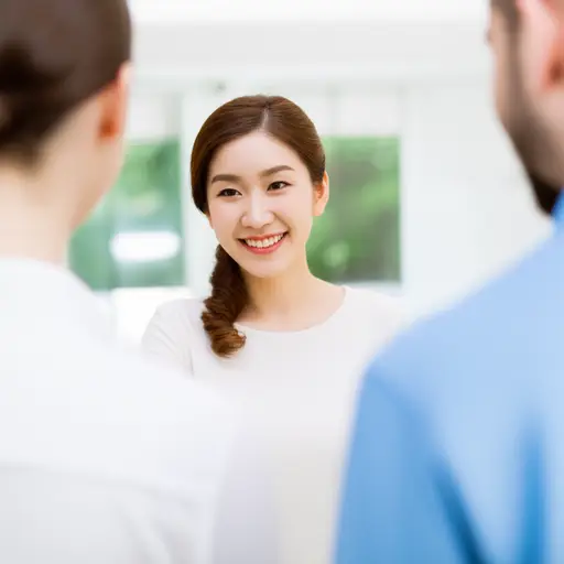 她欢迎客人时，他站在她旁边。