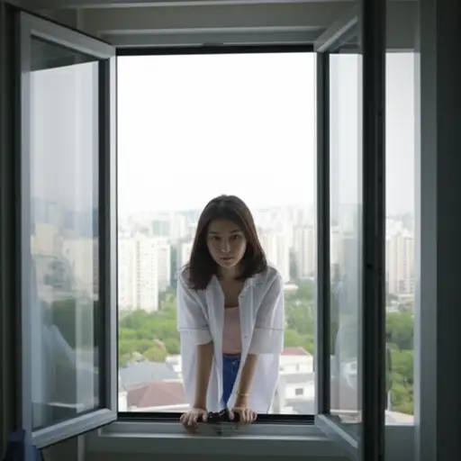 她打开窗户，把头伸出去。