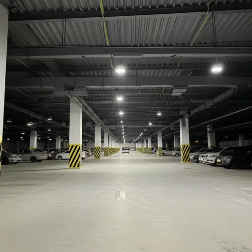 晚上，这个停车场很安静。